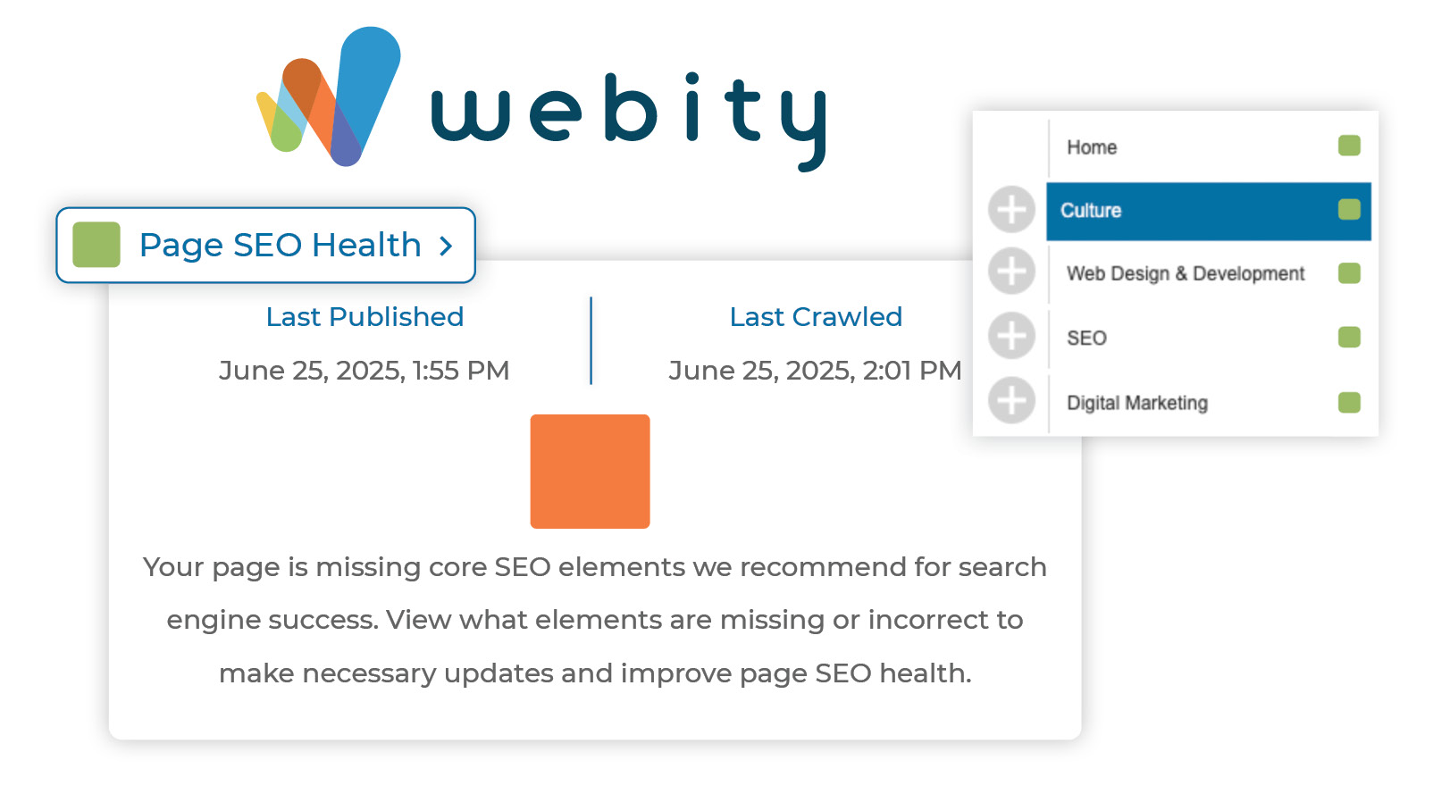Webity SEO Health Checker for Slate CMS Image Preview Of Webity Interface